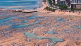 Maré baixíssima e lua cheia transformam orla de Maceió em cenário paradisíaco