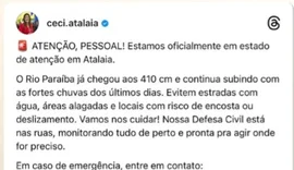 Chuva intensa eleva nível do Rio Paraíba e Atalaia entra em estado de atenção