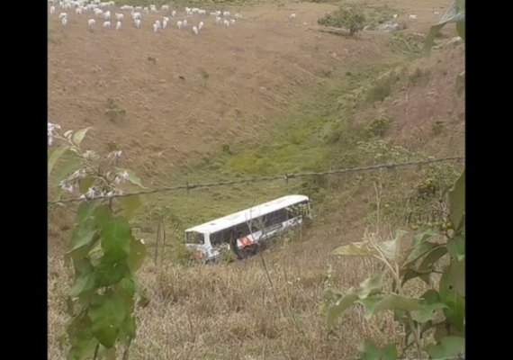 Ônibus da Veleiro sai da pista e cai em ribanceira em Rio Largo