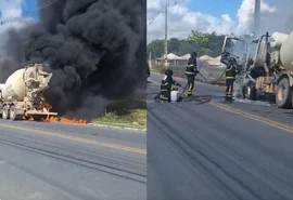 Caminhão betoneira pega fogo na Cidade Universitária e mobiliza equipe de bombeiros