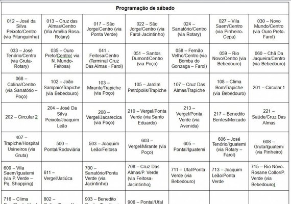 Programação de ônibus terá alteração nesta quinta-feira