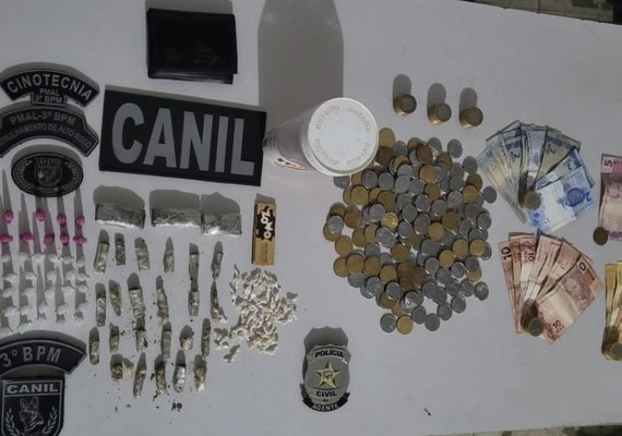 Guarnições apreendem arma e drogas durante ações de combate ao tráfico em Arapiraca e Batalha