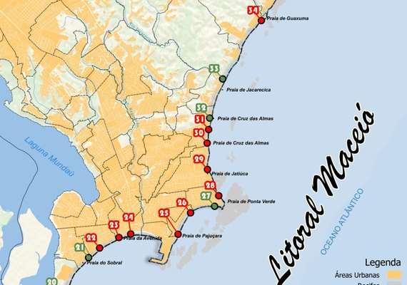 Maceió tem 12 pontos de praias impróprios para banho neste fim de semana