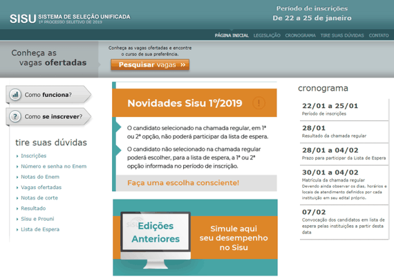 Inscrições do Sisu estarão abertas a partir desta terça-feira (21)