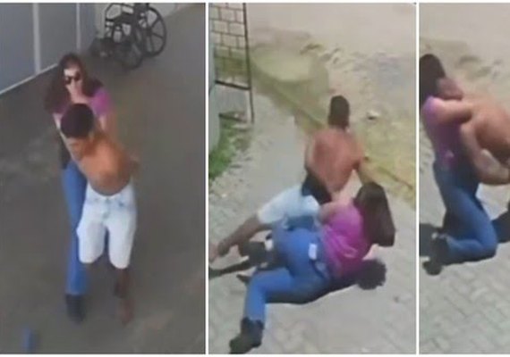 Vídeo: Sozinha, policial civil imobiliza homem preso que tentava fugir de UPA no Ceará