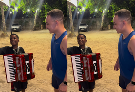 João Gomes presenteia cantor mirim com sanfona em encontro emocionante