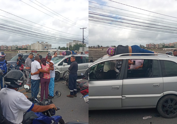 Motociclista é arremessada para cima de carro após colisão em Maceió