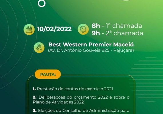 AGO 2022 da OCB AL será realizada no dia 10 de fevereiro