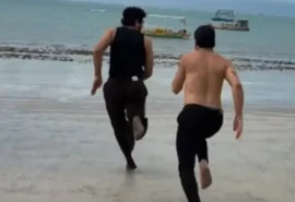 VÍDEO: Nattan e Natanzinho correm até o mar e encerram noite de show com mergulho em Maceió