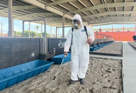 Parque da pecuária passa por desinfecção para receber as atrações da Expoagro 2023