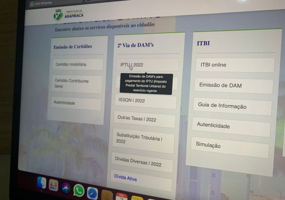 Arapiraca: guia de pagamento do IPTU já pode ser emitida online