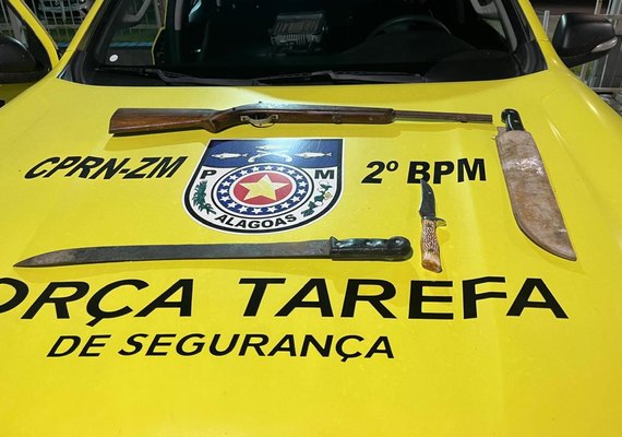 PM apreende armas e recupera veículo roubado em três cidades de Alagoas