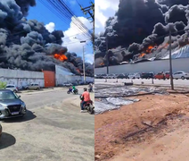Incêndio de grandes proporções atinge fábrica no antigo Distrito Industrial, em Maceió