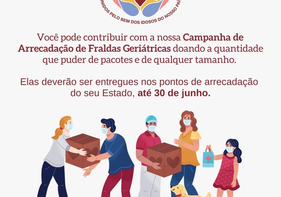 Campanha de arrecadação de fraldas geriátricas vai beneficiar abrigos de Maceió e Arapiraca