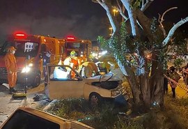 Motorista bate em árvore e passageiros ficam feridos na BR-104