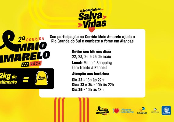 Kits da 2ª Corrida Maio Amarelo começam a ser entregues nesta quarta-feira