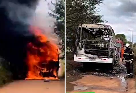 Ônibus escolar é destruído por incêndio e motorista escapa pela janela