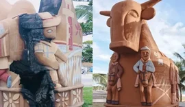 Escultura de boi-bumbá é danificada por incêndio na Avenida da Paz