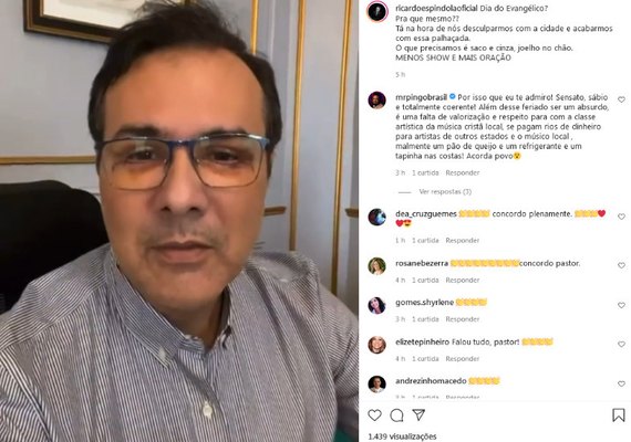 Em meio a críticas pastor afirma 'tenho vergonha' do feriado do Dia do Evangélico e causa burburinho na internet