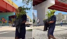 'Eu não roubei, eu ganhei': mulher filmada com planta do Salgadinho quebra o silêncio