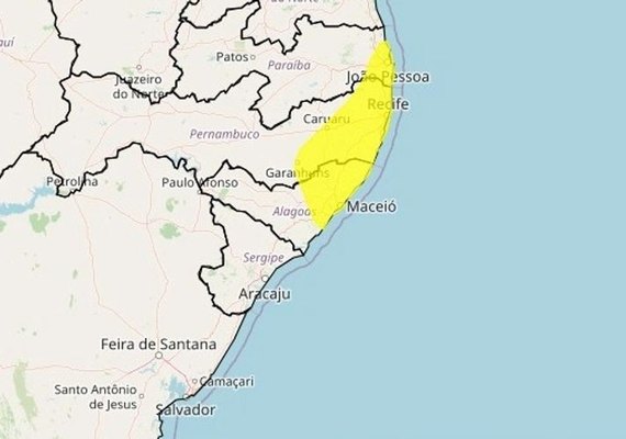 Inmet emite alerta amarelo para Maceió e mais 48 municípios de AL