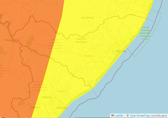 ﻿Inmet emite dois alertas de chuvas intensas para todo estado de AL; confira