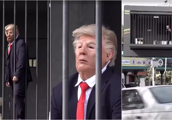 Instalação artística no Irã coloca imagem de Trump atrás das grades
