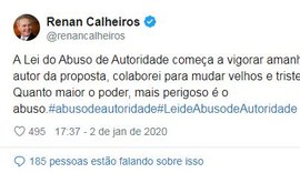 Renan Calheiros comenta entrada em vigor da Lei de Abuso de Autoridade