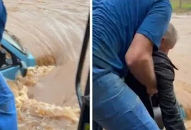 Idoso é resgatado de carro submerso durante temporal no Rio Grande do Sul