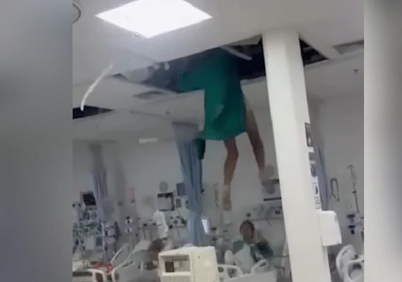 VÍDEO: paciente tenta fugir de hospital pelos dutos de ventilação e cai do teto em CTI