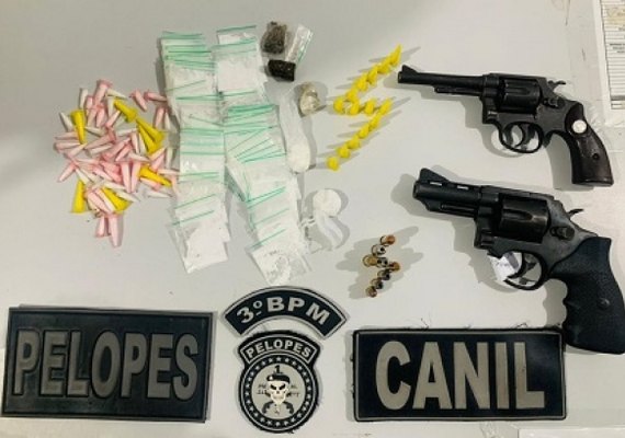 Em Arapiraca, PM apreende 57g de cocaína e armas em festa