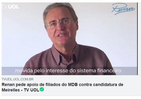 Renan lidera campanha contra candidatura de Meirelles