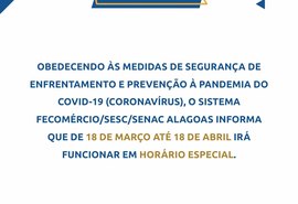 Sistema Fecomércio/Sesc/Senac Alagoas comunica suspensão de atividades