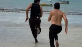 VÍDEO: Nattan e Natanzinho correm até o mar e encerram noite de show com mergulho em Maceió