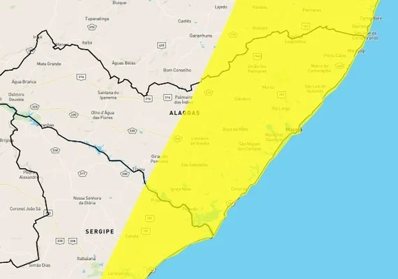 Inmet emite alerta amarelo de chuvas para 73 cidades de AL