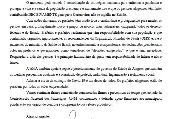 Em nota, AMA orienta continuidade de medidas restritivas contra o Covid-19
