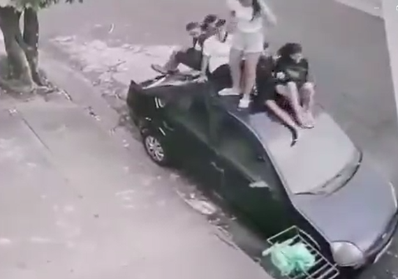 Vídeo: Crianças sobem em carro para escapar de ataque de pitbull