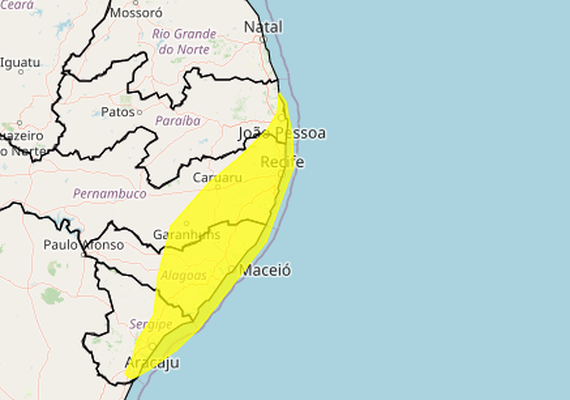 Alerta de chuvas intensas é emitido para Maceió e mais 76 municípios alagoanos