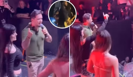 Pai de Melody se irrita em show e rebate rumores sobre Bella Angel