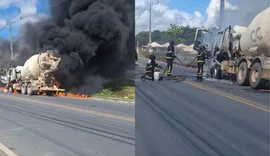 Caminhão betoneira pega fogo na Cidade Universitária e mobiliza equipe de bombeiros