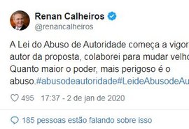 Renan Calheiros comenta entrada em vigor da Lei de Abuso de Autoridade