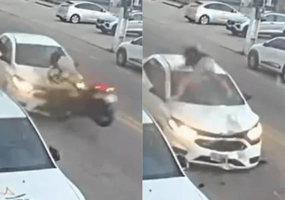 Motociclista é arremessado após bater de frente com carro no São Jorge