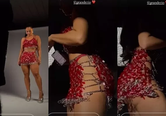 Paolla Oliveira posa com vestido vermelho e samba: 'Quase pronta pra vocês'