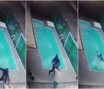 Assaltante cai em piscina durante roubo e vítima consegue fugir