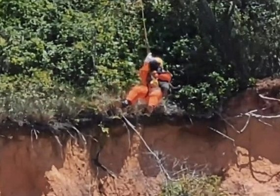 Vídeo: bombeiros alagoanos usam helicóptero para salvar cachorro preso em ribanceira