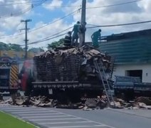 Caminhão com carga de papelão pega fogo na Av. Durval de Góes Monteiro
