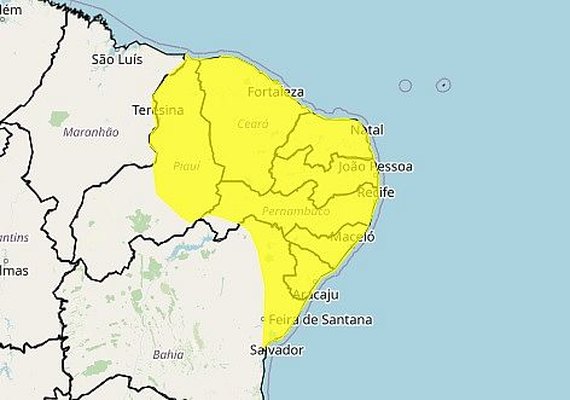 Inmet prorroga alerta amarelo para chuvas intensas em Alagoas