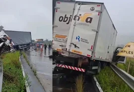 Vídeo: Caminhões quase caem de ribanceira após acidente na BR-101