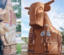 Escultura de boi-bumbá é danificada por incêndio na Avenida da Paz