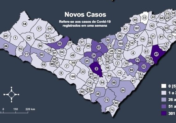 Covid-19: cinco municípios de AL não registraram casos da doença na última semana